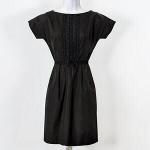 Vintage 60s 70s Black Cotton Dress S Helen Whiting Mod Minimalist A Line Pockets